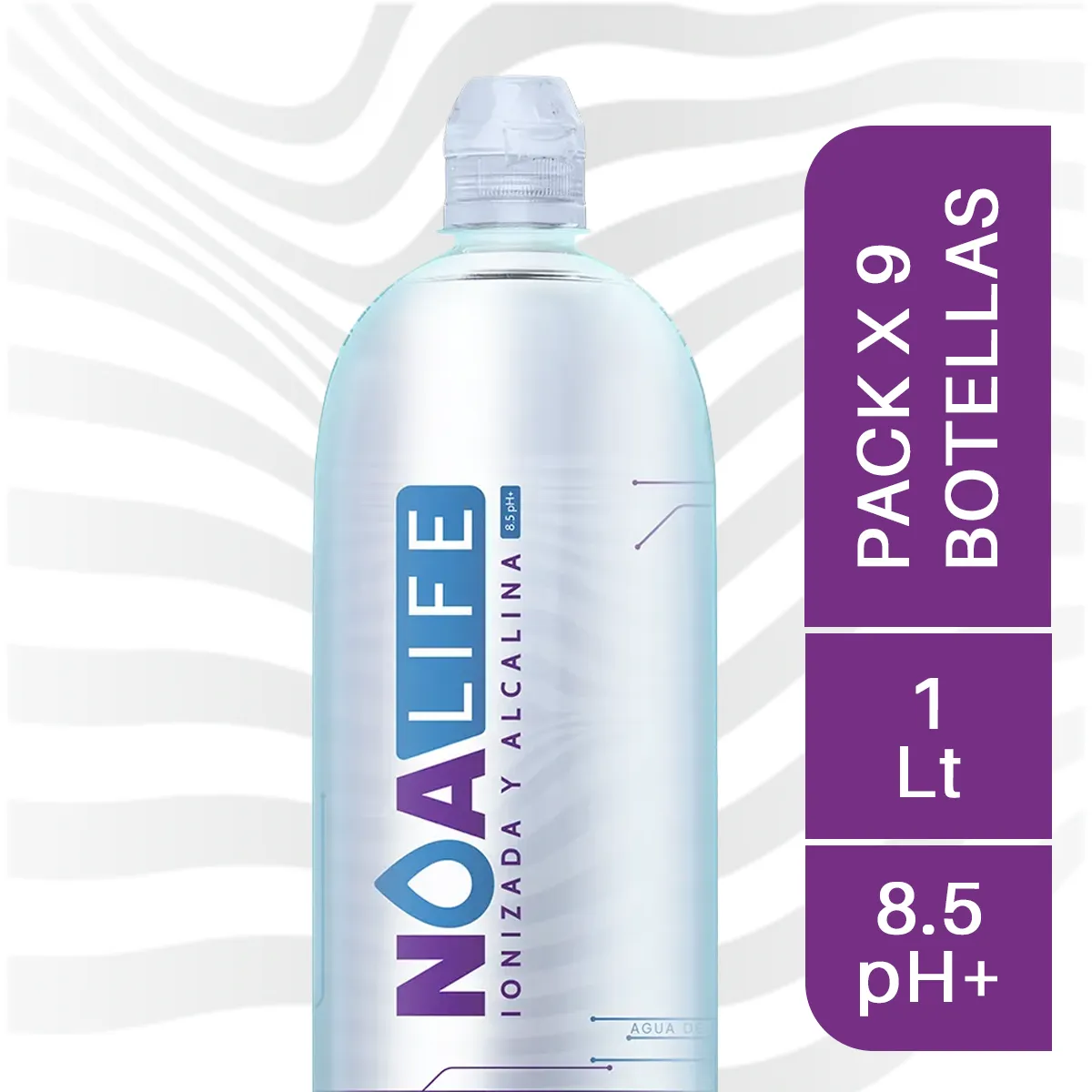 Agua Ionizada y Alcalina 1L con Tapa Sport – Pack de 9 Botellas