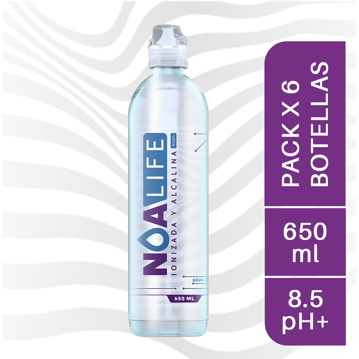 Agua Ionizada y Alcalina 650 ml con Tapa Sport - Pack de 6 Botellas